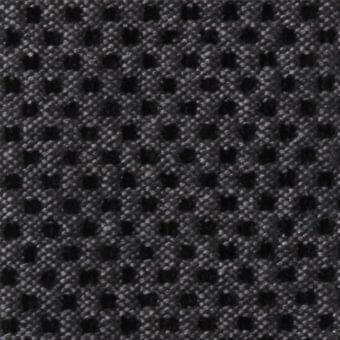 Geometric fabric sample, dark gray woven texture, grid pattern with porous openings, matte finish, durable construction.